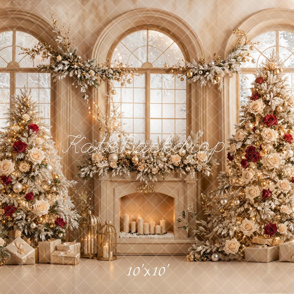 Kate Weihnachten Kamin Weihnachtsbaum Gold Hintergrund Entworfen von Emetselch - Kate Backdrop.de