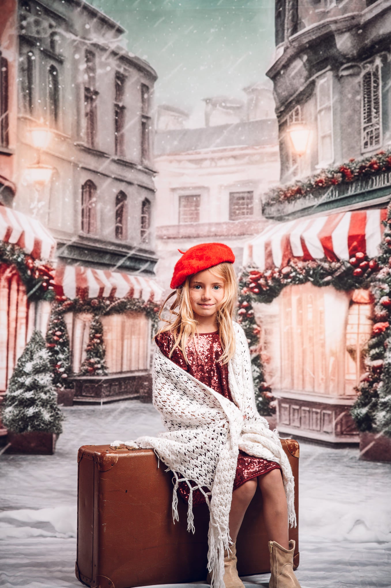 Kate Weihnachten Shop Store Schnee Straße Hintergrund für Fotografie - Kate Backdrop.de