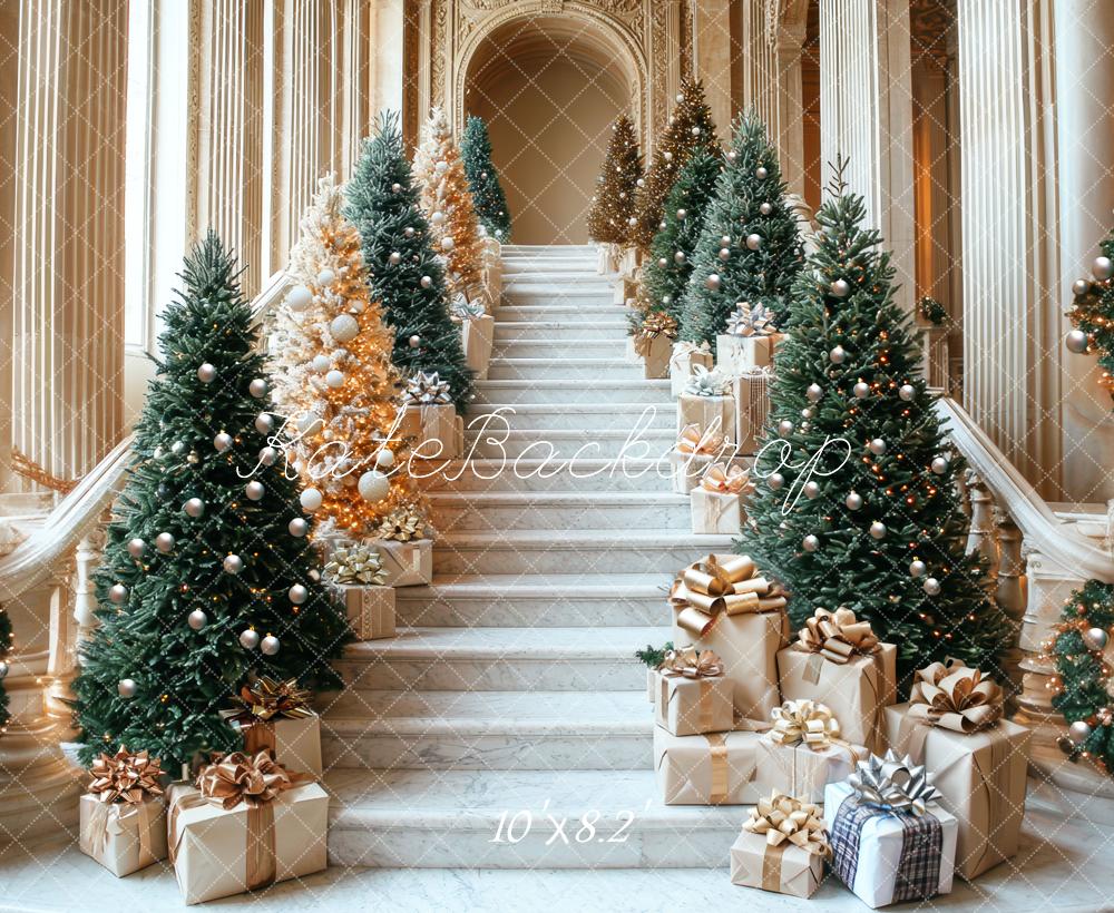 Kate Weihnachten Treppe Geschenke Tannenbaum Hintergrund Entworfen von Mini MakeBelieve - Kate Backdrop.de