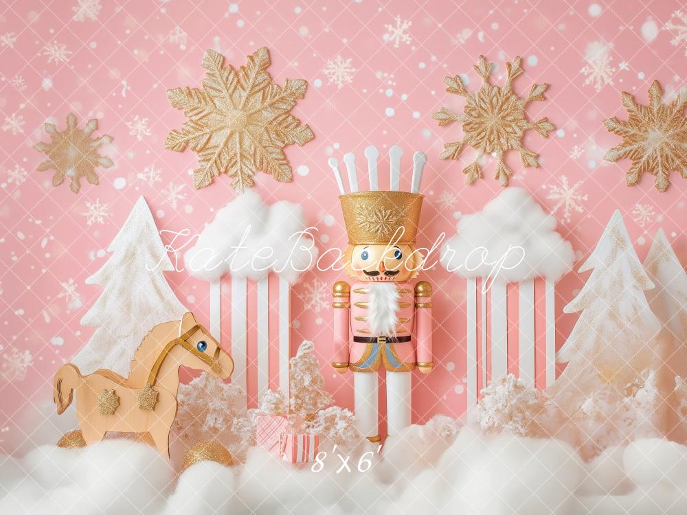 Kate Weihnachten Nussknacker Schaukelpferd Rosa Hintergrund Entworfen von Patty Roberts - Kate Backdrop.de