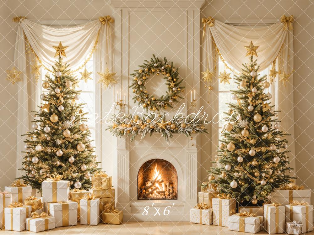 Kate Weihnachten Kamin Weihnachtsbäume Gold Hintergrund Entworfen von Emetselch - Kate Backdrop.de