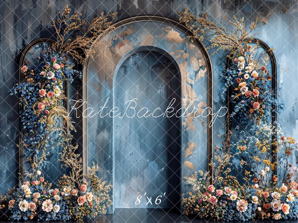 Kate Blumen Bogen Gemalt Blau Hintergrund Entworfen von Emetselch