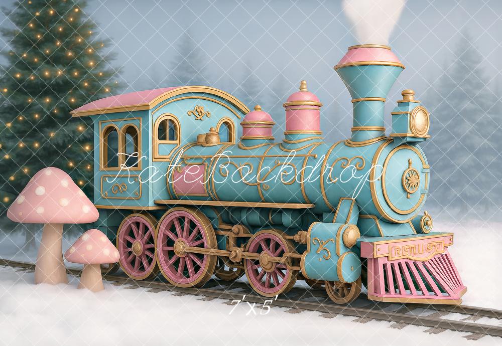 Kate Weihnachten Eisenbahn Pilze Pastell Hintergrund Entworfen von Ashley Paul - Kate Backdrop.de