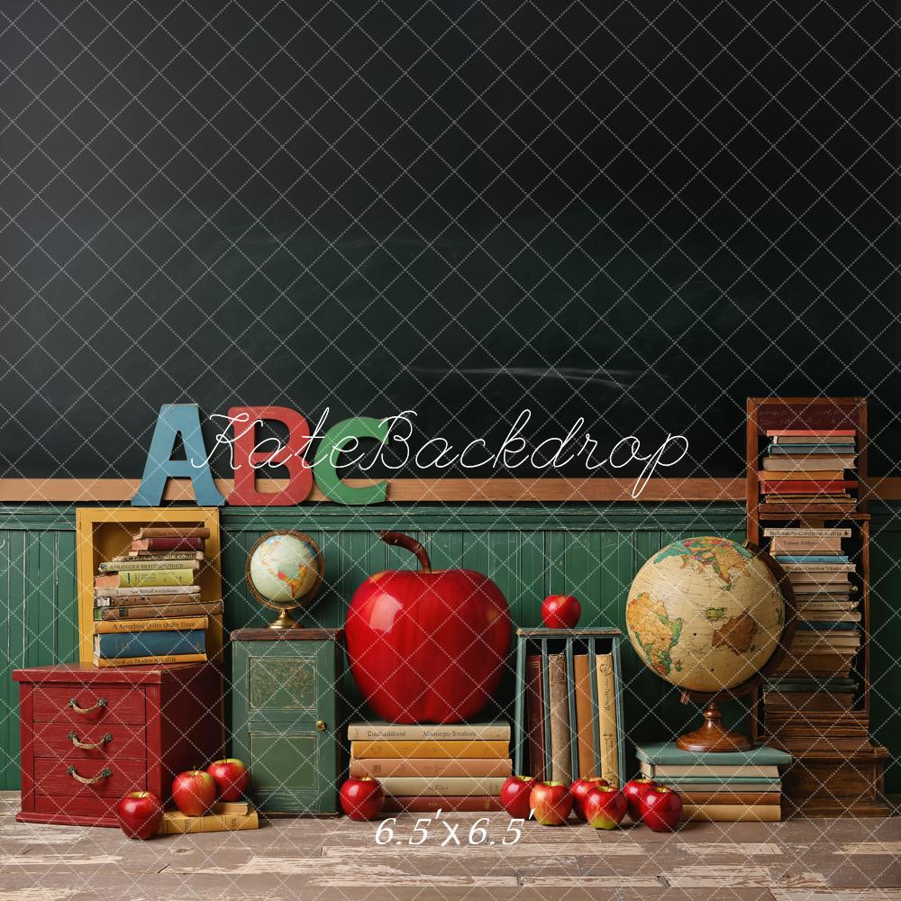Kate Zurück Zur Schule Bücher Globus Apfel Hintergrund Entworfen von Emetselch - Kate Backdrop.de