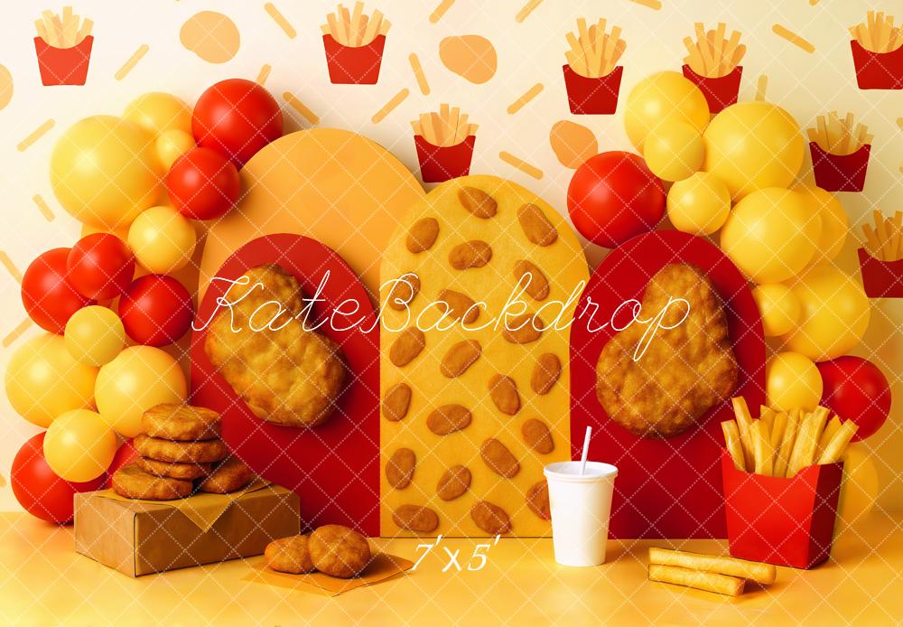 Kate Fast Food Pommes Nuggets Ballons Hintergrund Entworfen von Mini MakeBelieve - Kate Backdrop.de