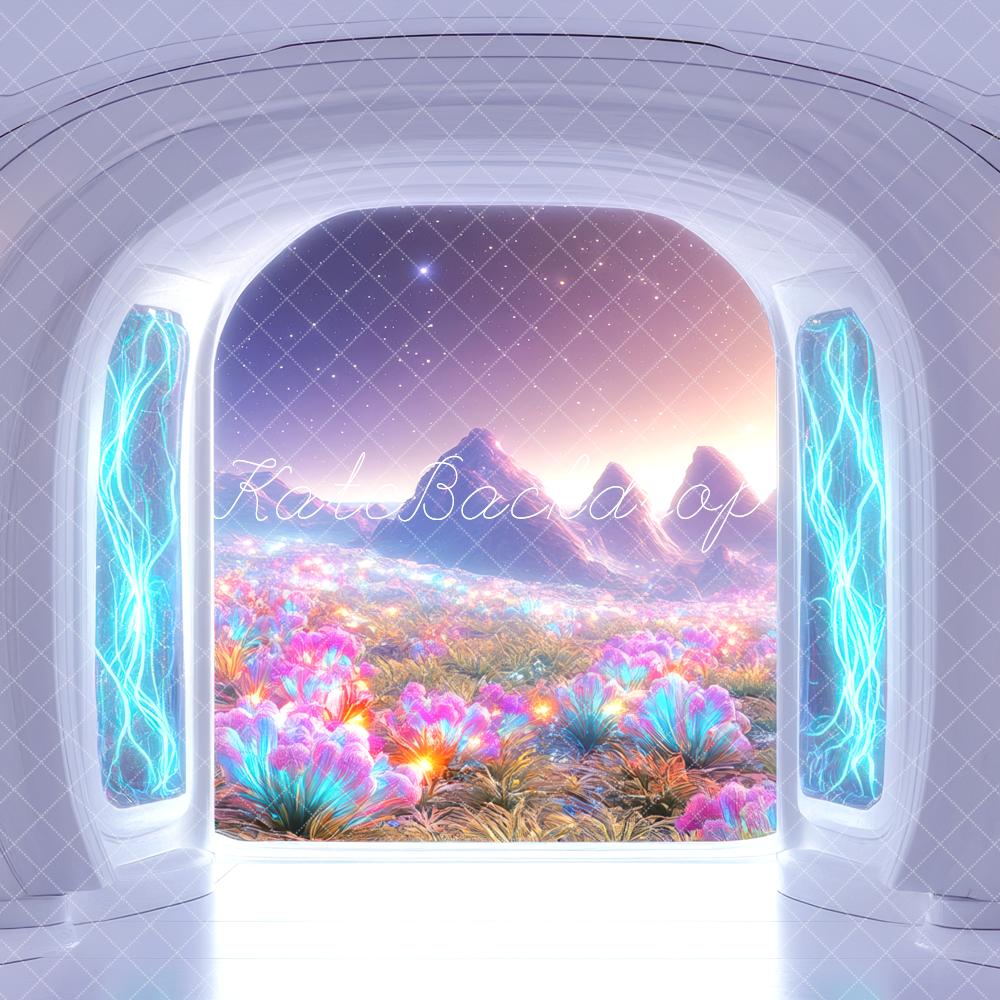Kate SciFi Portal Blumenfeld Bunt Hintergrund Entworfen von Mini MakeBelieve - Kate Backdrop.de