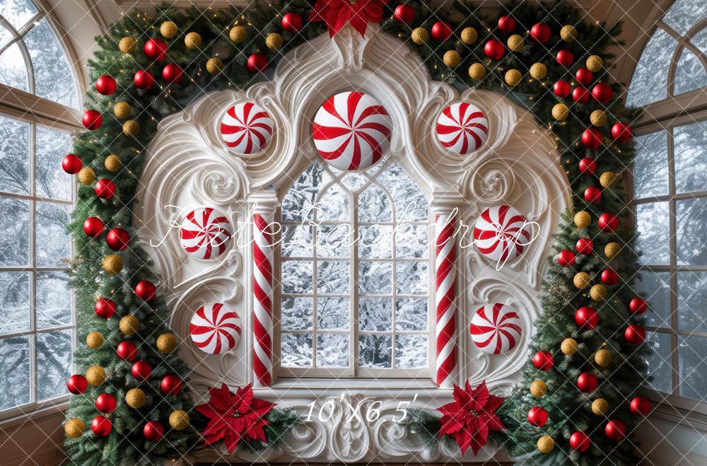Kate Weihnachten Zuckerstangen Fenster Girlande Hintergrund Entworfen von Mini MakeBelieve - Kate Backdrop.de