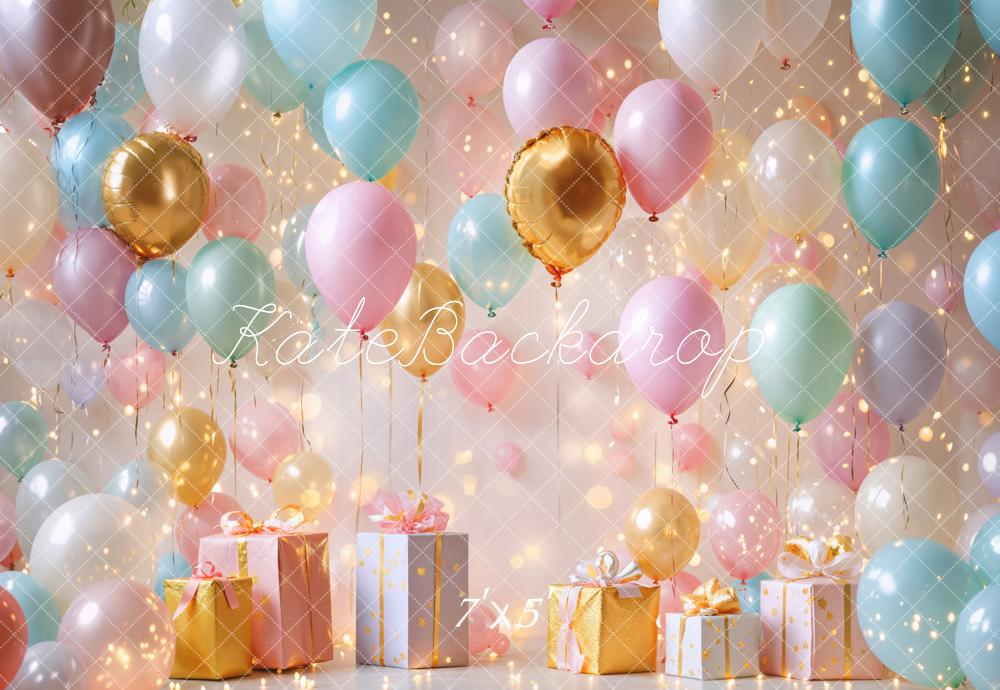 Kate Geburtstag Luftballons Geschenke Pastell Hintergrund Entworfen von Emetselch