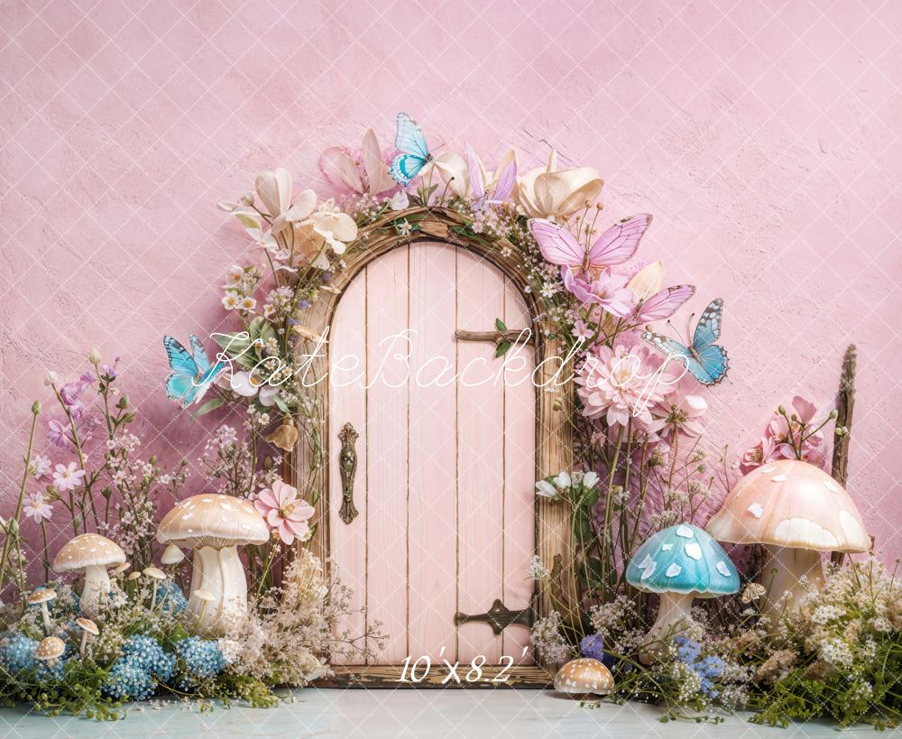 Kate Kinder Märchentür Blumen Pilze Rosa Hintergrund Entworfen von Emetselch - Kate Backdrop.de