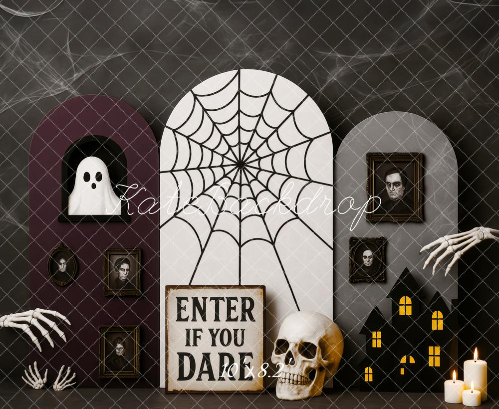 Kate Halloween Spinnennetz Schädel Kerzen Hintergrund Entworfen von Patty Roberts - Kate Backdrop.de