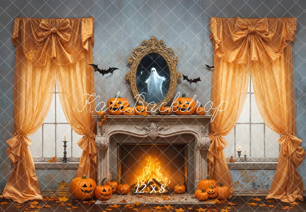 Kate Halloween Kamin Kürbisse Orange Hintergrund Entworfen von Emetselch - Kate Backdrop.de