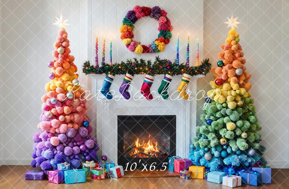 Kate Weihnachten Regenbogen Weihnachtsbaum Kamin Hintergrund Entworfen von Emetselch