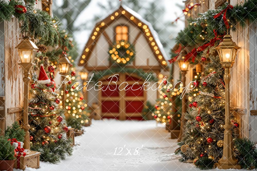 Kate Weihnachten Dorf Weihnachtsbäume Lichter Fleece Hintergrund Entworfen von Emetselch - Kate Backdrop.de