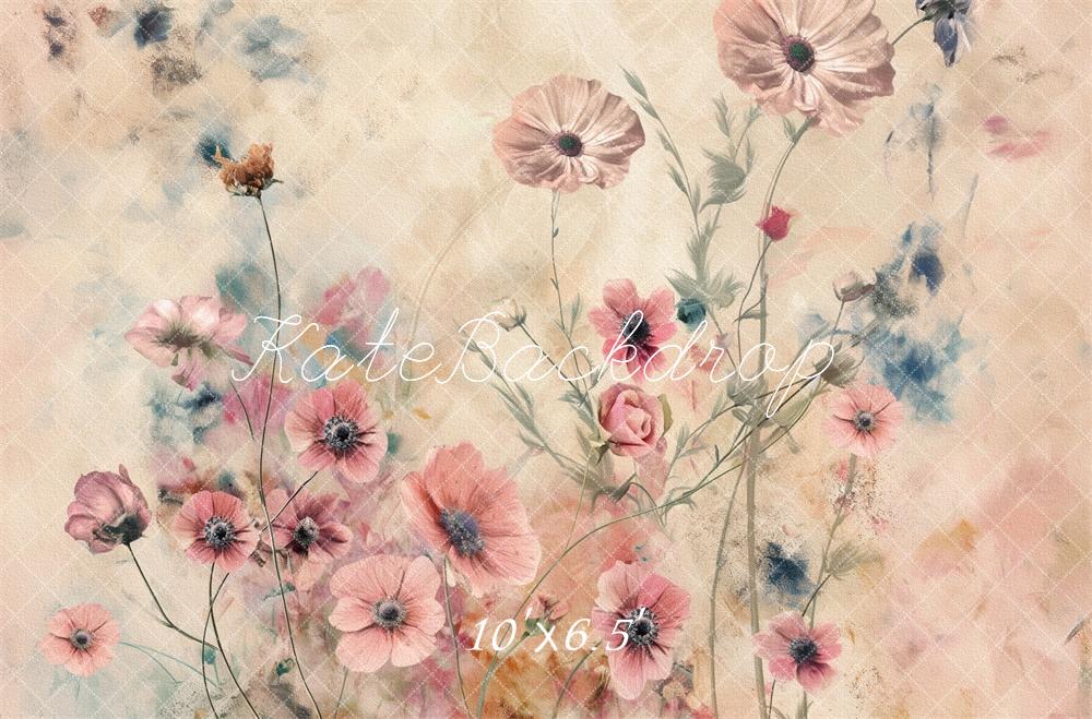 Kate Blumen Feld Aquarell Pastell Hintergrund Entworfen von Kerry Anderson - Kate Backdrop.de