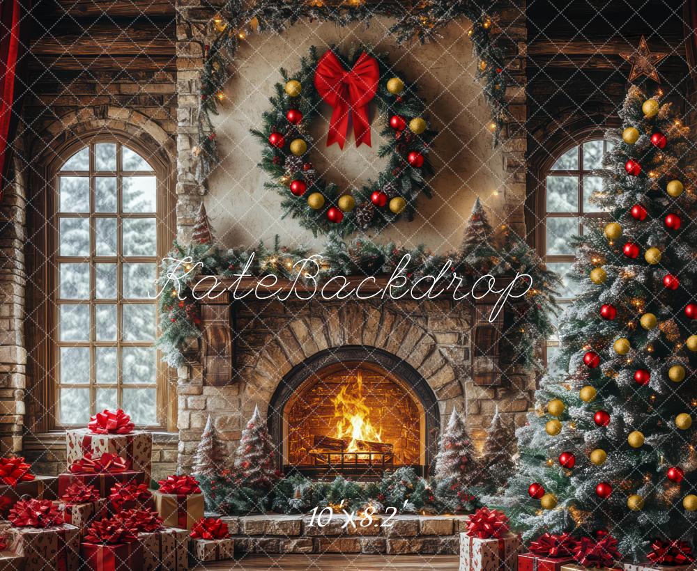 Kate Weihnachten Kamin Weihnachtsbaum Geschenke Hintergrund Entworfen von Mini MakeBelieve - Kate Backdrop.de