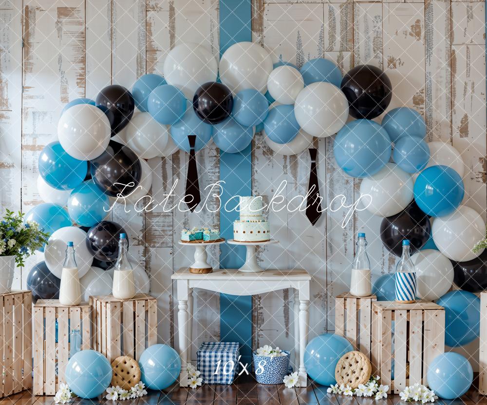 Kate Geburtstag Ballonbogen Blau Rustikal Hintergrund Entworfen von Emetselch - Kate Backdrop.de