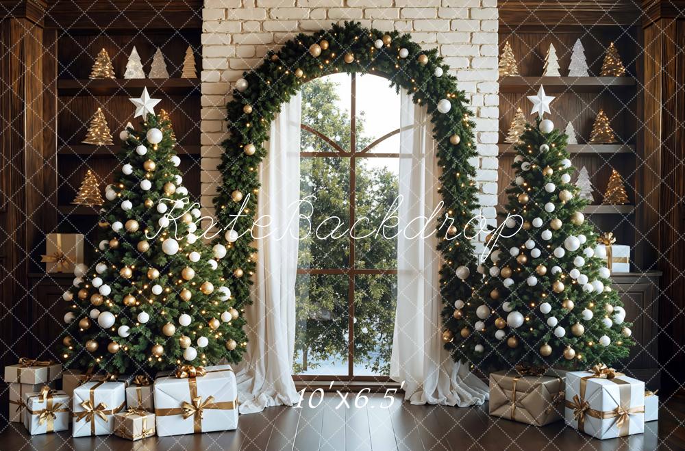 Kate Weihnachten Weihnachtsbaum Geschenkpakete Fenster Hintergrund Entworfen von Mini MakeBelieve - Kate Backdrop.de