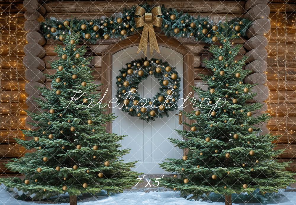 Kate Weihnachten Tannen Kranz Holzoptik Hintergrund Entworfen von Mini MakeBelieve - Kate Backdrop.de