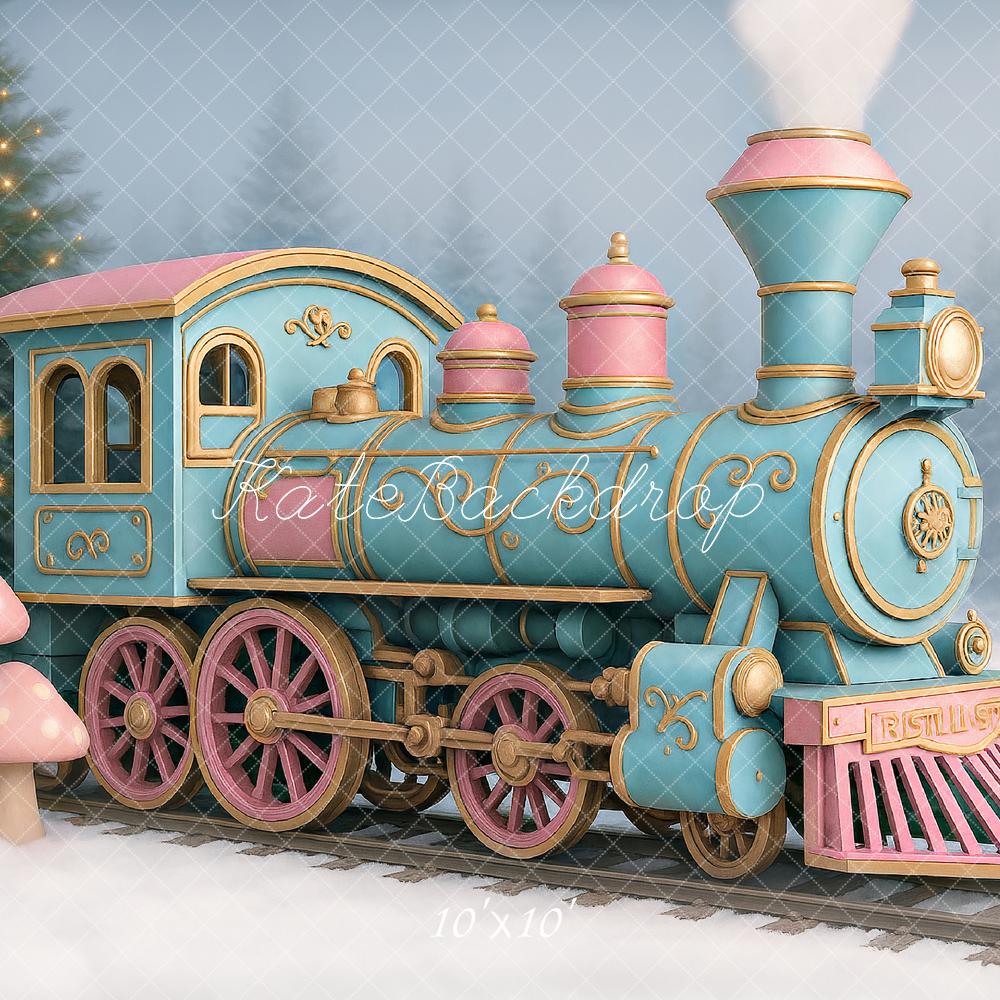Kate Weihnachten Eisenbahn Pilze Pastell Hintergrund Entworfen von Ashley Paul - Kate Backdrop.de
