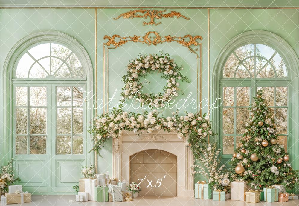 Kate Weihnachten Kamin Fenster Mintgrün Hintergrund Entworfen von Emetselch - Kate Backdrop.de