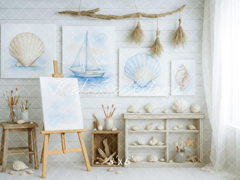 Kate Meer Malatelier Muscheln Pastell Hintergrund Entworfen von Patty Roberts - Kate Backdrop.de