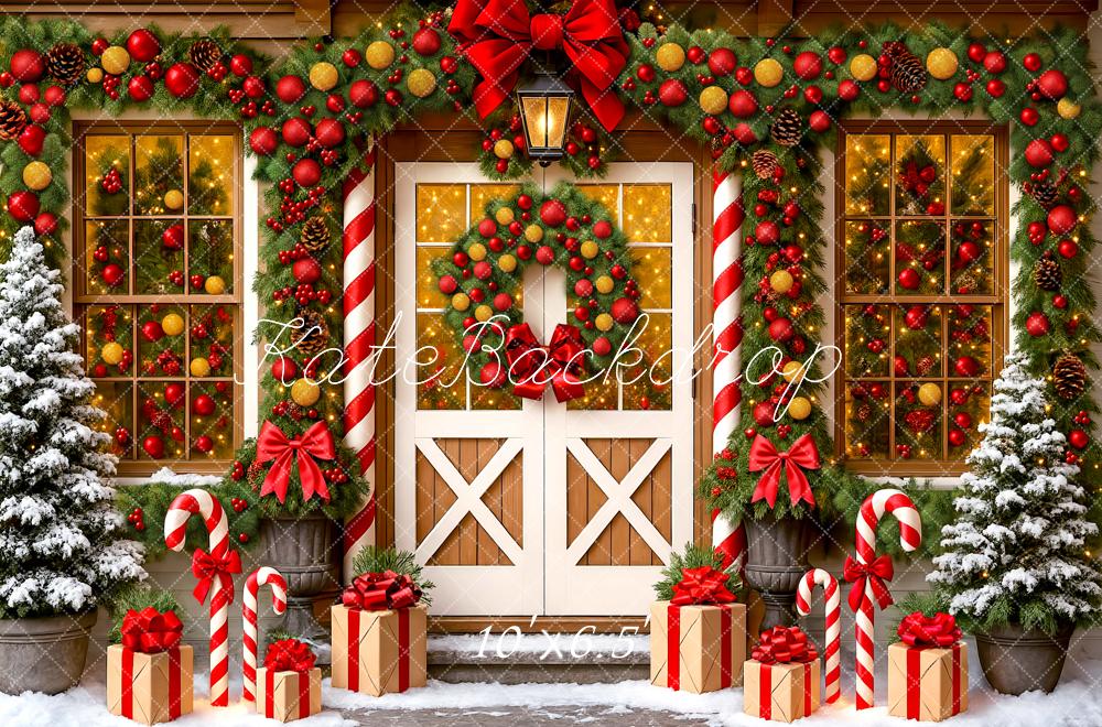 Kate Weihnachten Tür Girlande Geschenke Rot Hintergrund Entworfen von Mini MakeBelieve - Kate Backdrop.de