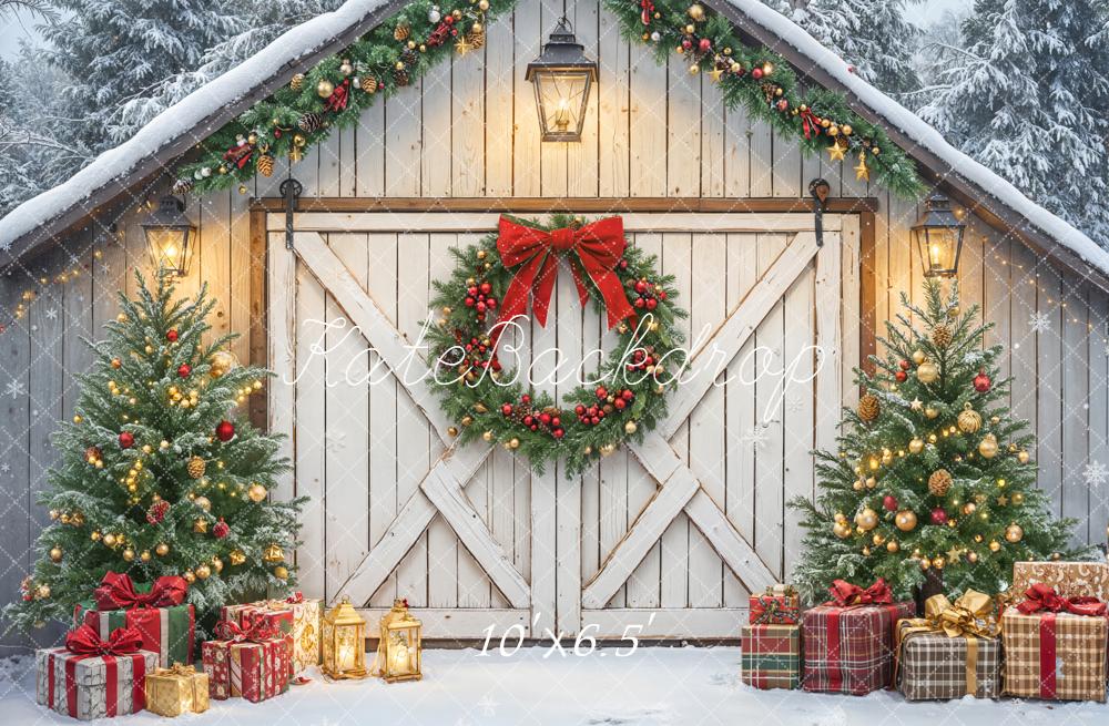 Kate Weihnachten Scheune Geschenke Schnee Hintergrund Entworfen von Emetselch - Kate Backdrop.de