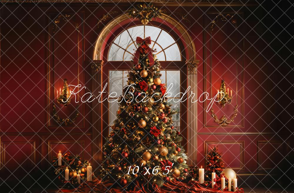 Kate Weihnachten Tannenbaum Kerzen Rot Hintergrund Entworfen von Emetselch - Kate Backdrop.de