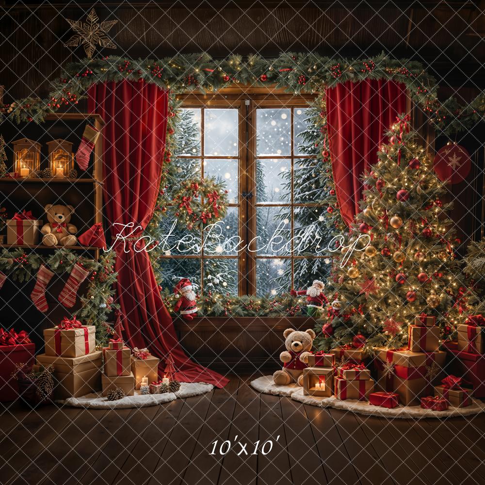 Kate Weihnachten Fenster Weihnachtsbaum Rot Hintergrund Entworfen von Emetselch - Kate Backdrop.de