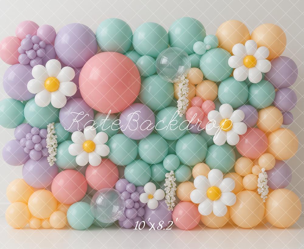 Kate Geburtstag Blumen Luftballons Pastell Hintergrund Entworfen von Ashley Paul - Kate Backdrop.de