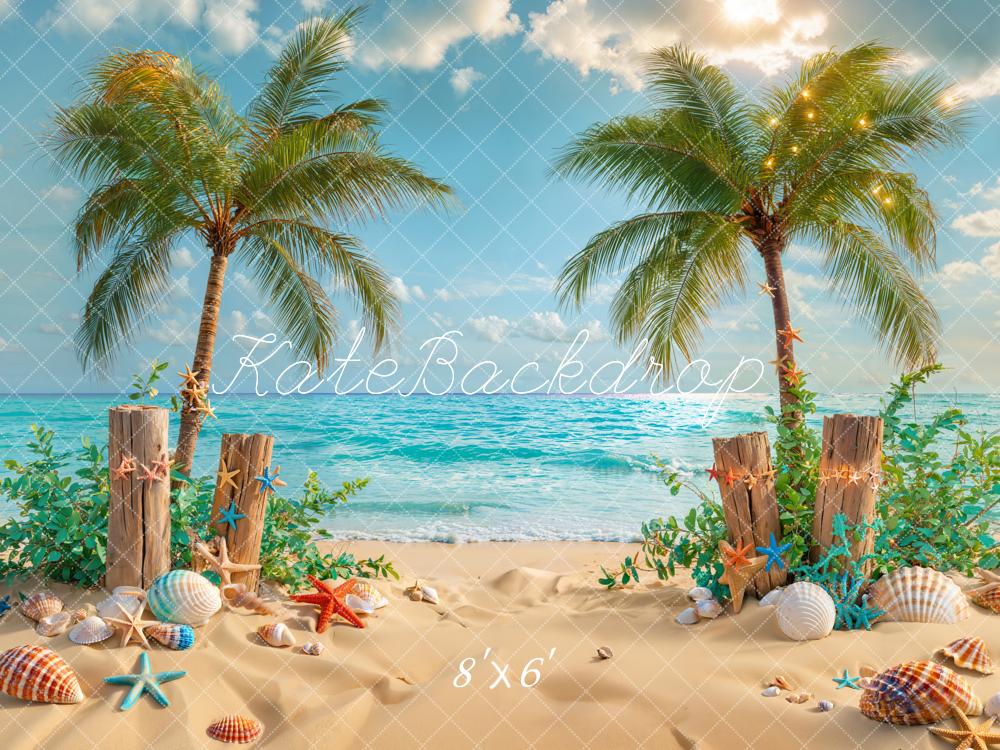 Kate Sommer Palmen Muscheln Strand Hintergrund Entworfen von Emetselch - Kate Backdrop.de
