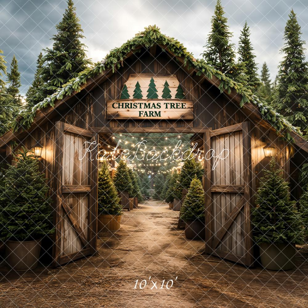Kate Weihnachten Tannenbaum Scheune Lichter Hintergrund Entworfen von Emetselch - Kate Backdrop.de