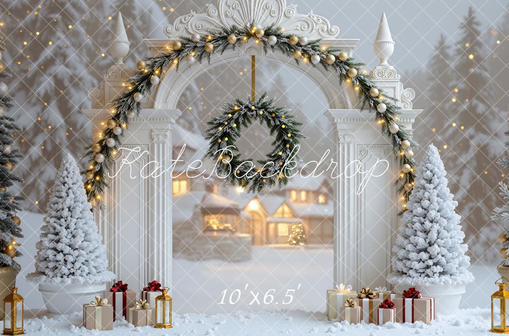 Kate Weihnachten Winterbogen Geschenke Weiß Hintergrund Entworfen von Mini MakeBelieve
