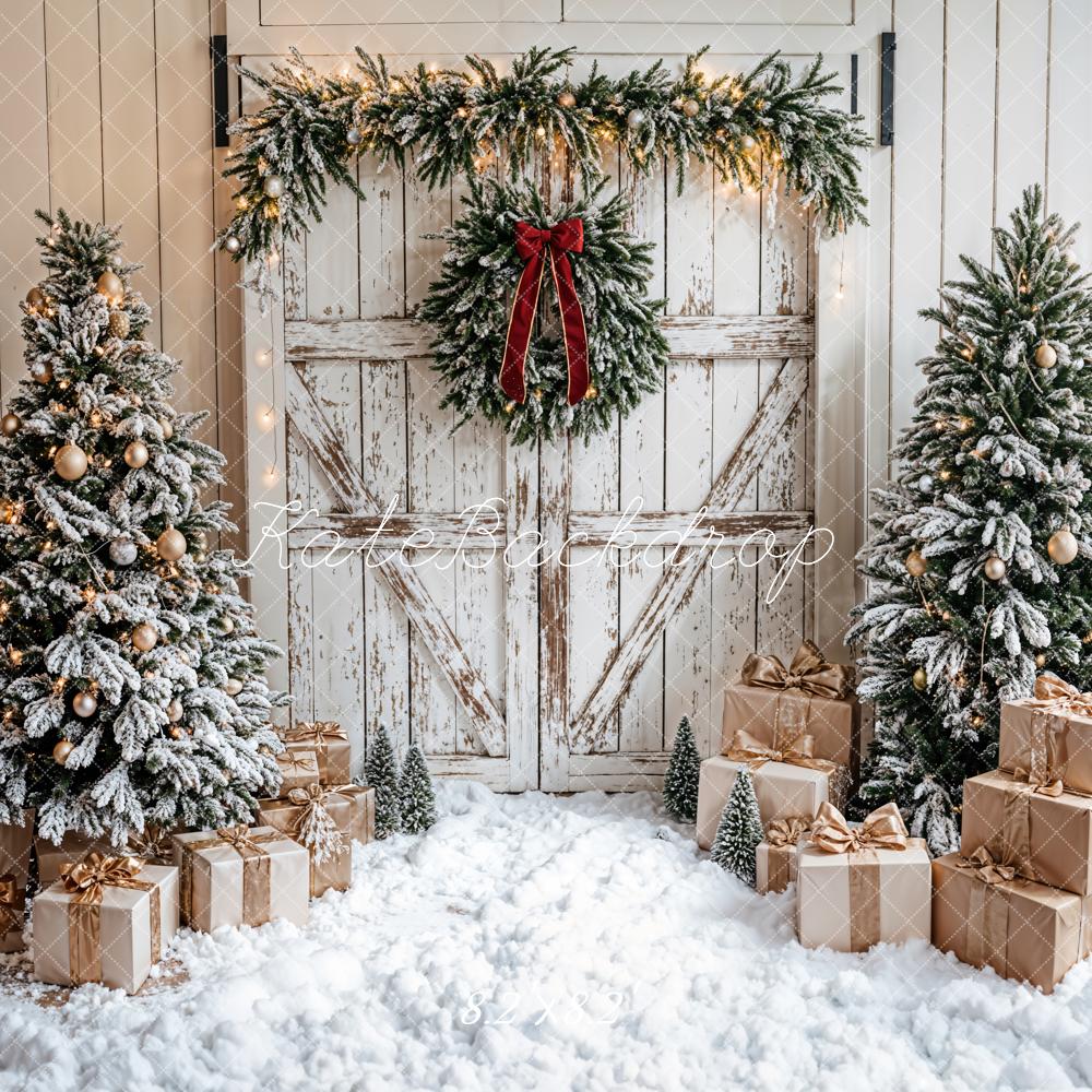 Kate Weihnachten Scheunentor Tannenbaum Geschenke Hintergrund Entworfen von Emetselch