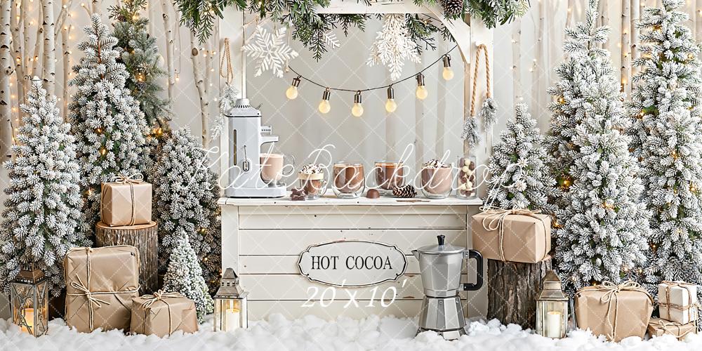 Kate Weihnachten Heiße Schokolade Tannen Schnee Hintergrund Entworfen von Emetselch - Kate Backdrop.de