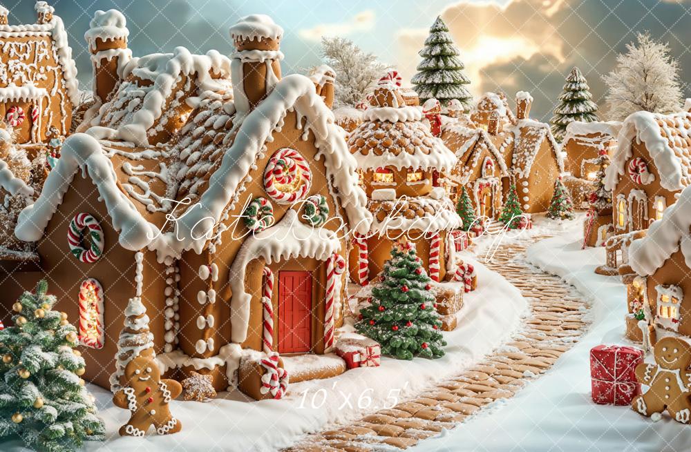 Flash Sale-Kate Weihnachten Lebkuchenhaus Schneelandschaft Hintergrund Entworfen von Emetselch