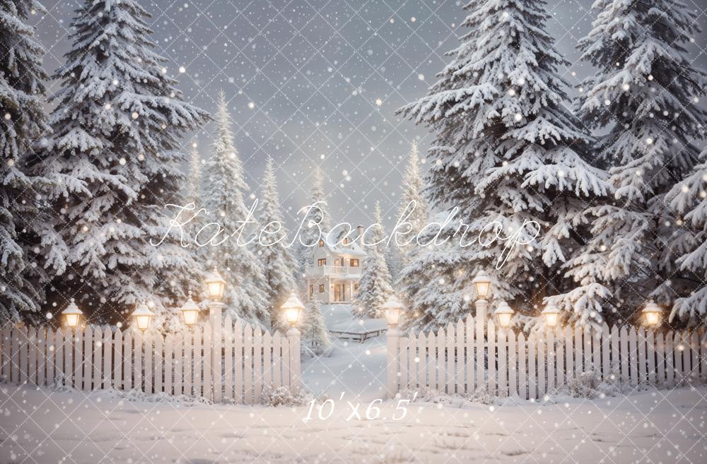 Kate Weihnachten Winterhaus Schneeflocken Weiß Hintergrund Entworfen von Emetselch