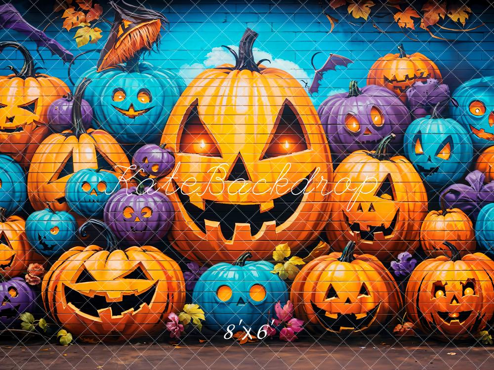 Kate Halloween Kürbisse Bunt Illustrativ Hintergrund Entworfen von Emetselch - Kate Backdrop.de