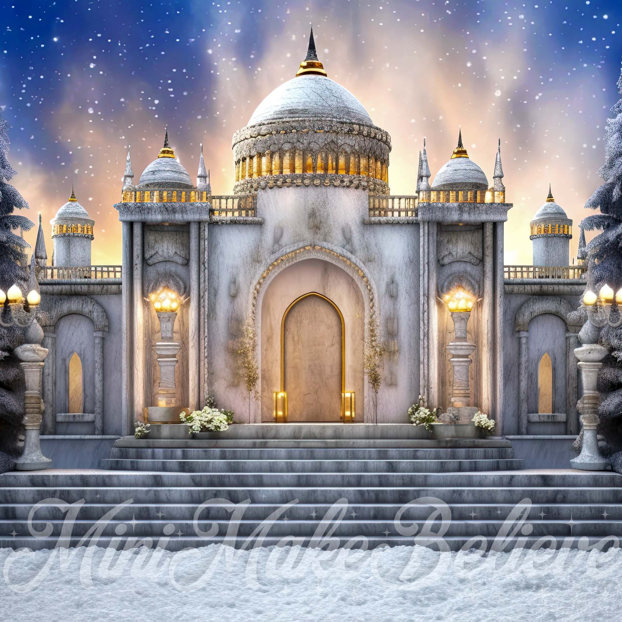 Kate Winter Palast Schnee Märchenhaft Hintergrund Entworfen von Mini MakeBelieve