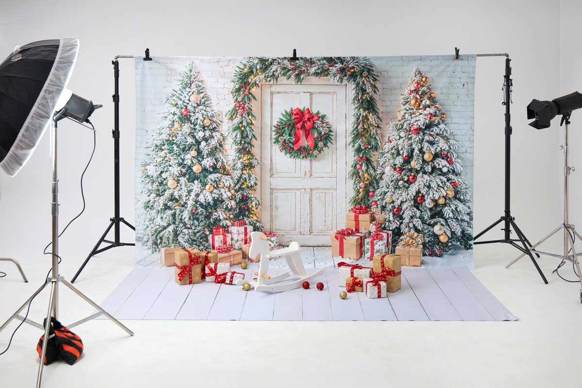 Kate Winter Weiß Front Holztür Weihnachten Baum Geschenke Foto Kit - Kate Backdrop.de