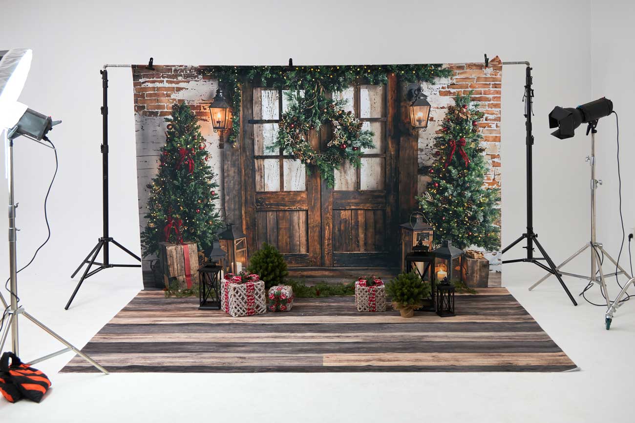 Kate Winter Weihnachten Baum Laterne Holztür Fotokit - Kate Backdrop.de