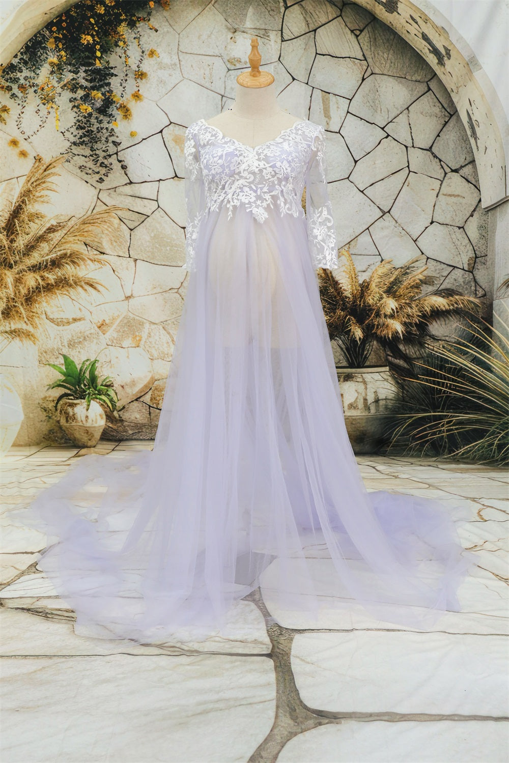 Kate Mesh Mid Sleeve Lace Trailing Multi Color Maternity Fotoshooting Kleid - Kate Backdrop.de