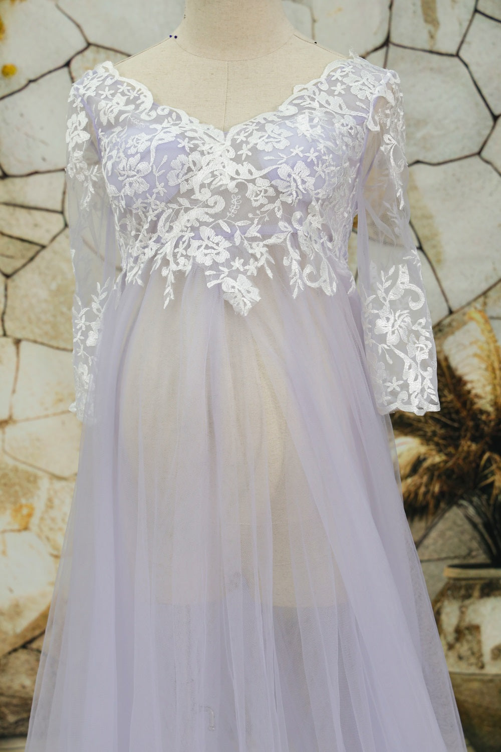 Kate Mesh Mid Sleeve Lace Trailing Multi Color Maternity Fotoshooting Kleid - Kate Backdrop.de