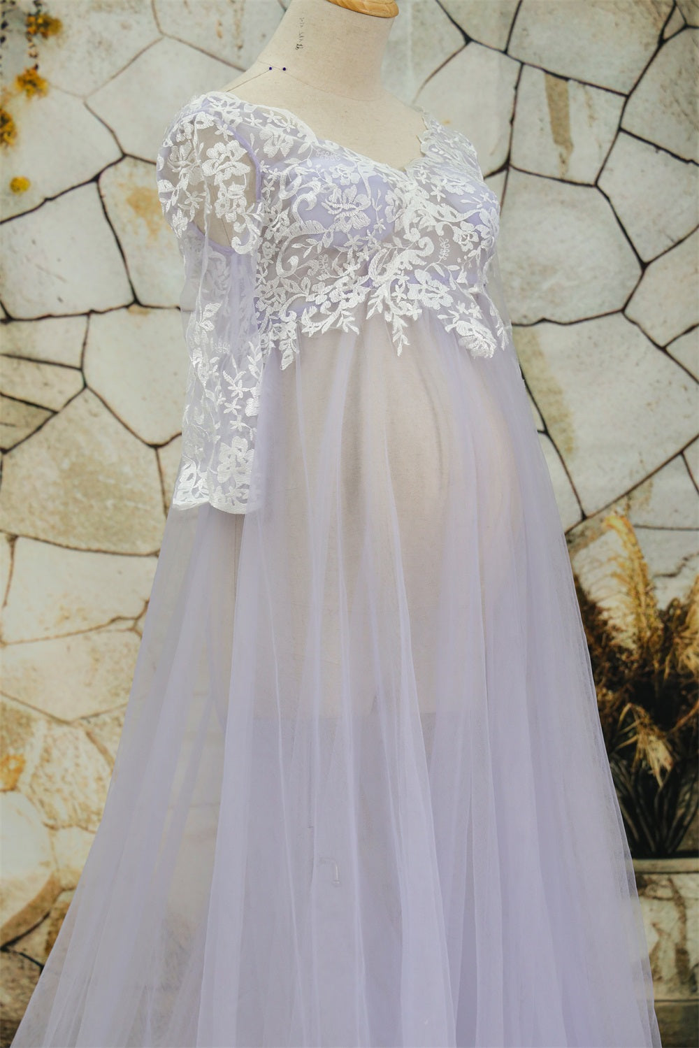 Kate Mesh Mid Sleeve Lace Trailing Multi Color Maternity Fotoshooting Kleid - Kate Backdrop.de