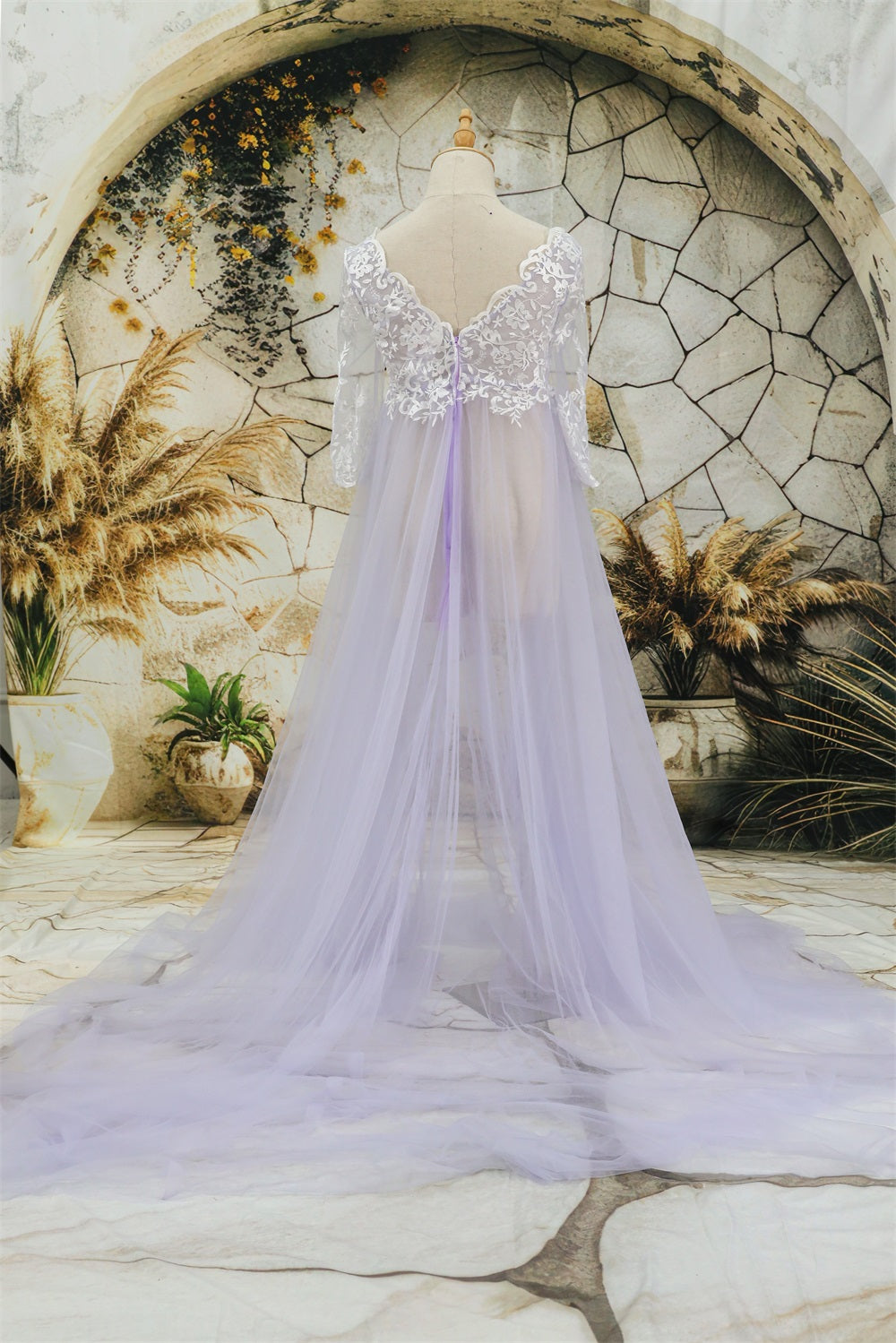 Kate Mesh Mid Sleeve Lace Trailing Multi Color Maternity Fotoshooting Kleid - Kate Backdrop.de