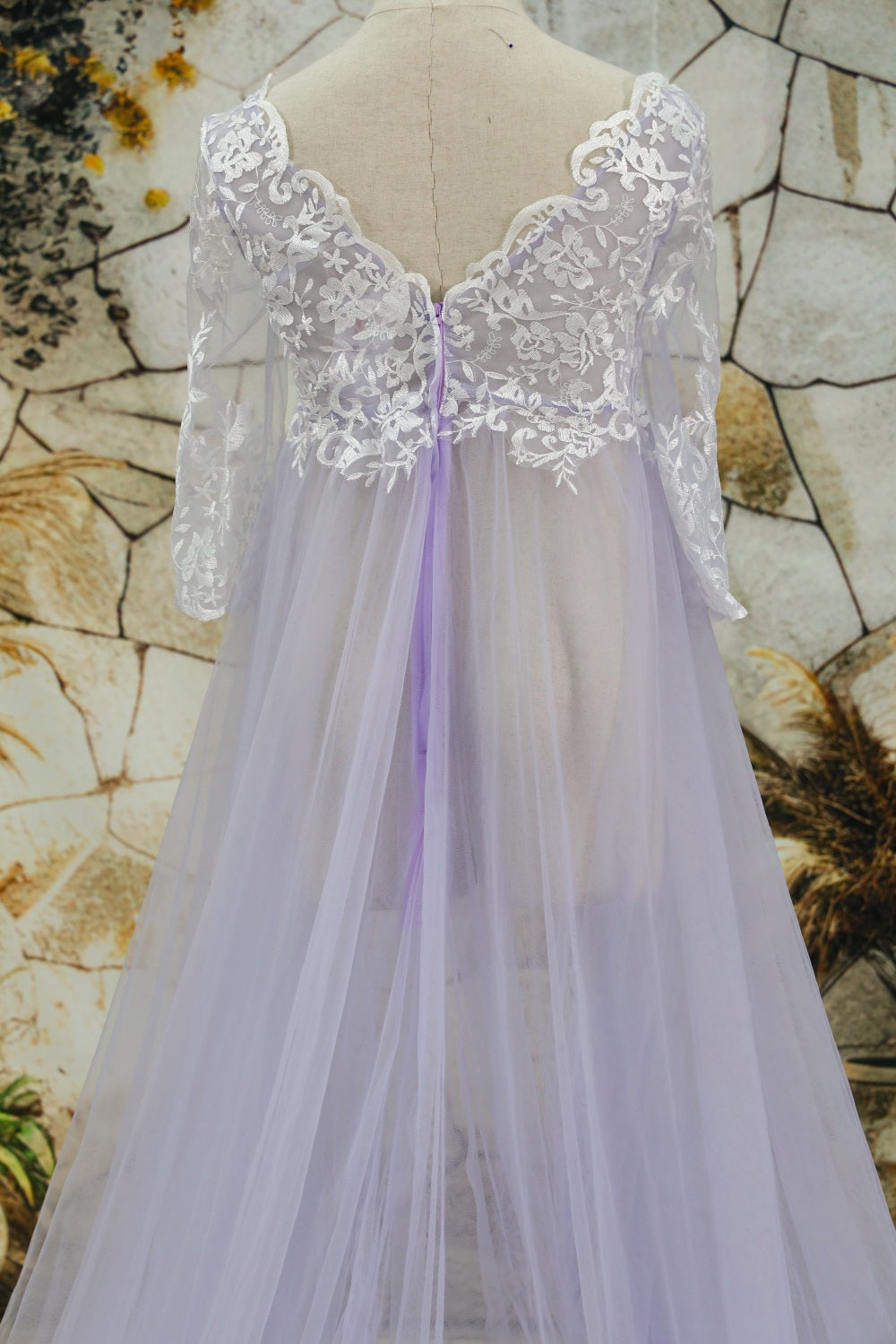 Kate Mesh Mid Sleeve Lace Trailing Multi Color Maternity Fotoshooting Kleid - Kate Backdrop.de