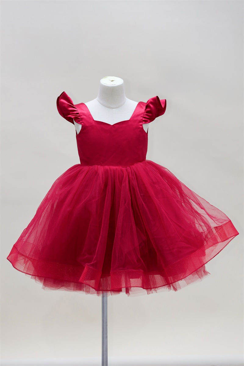 Kate Rotes Flying Sleeves Mesh Kinderkleid für Fotografie - Kate Backdrop.de