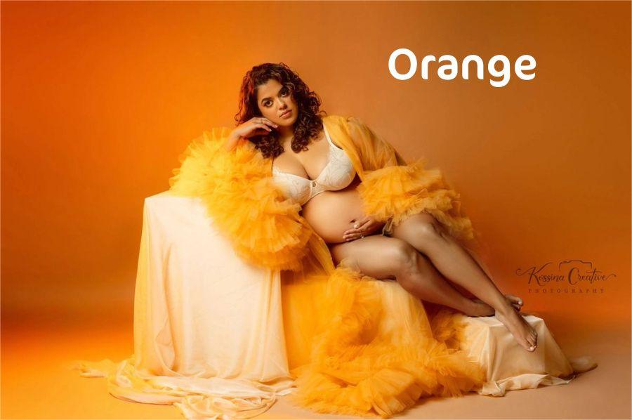 ⚡Blitzangebote #2-Kate Transparentes superweiches Umstandskleid mit Glockenärmeln und Rüschen für Schwangere - Kate Backdrop.de