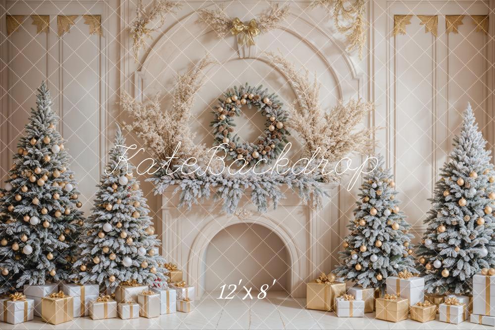 Kate Weihnachten Kamin Weihnachtsbaum Gold Fleece Hintergrund Entworfen von Emetselch