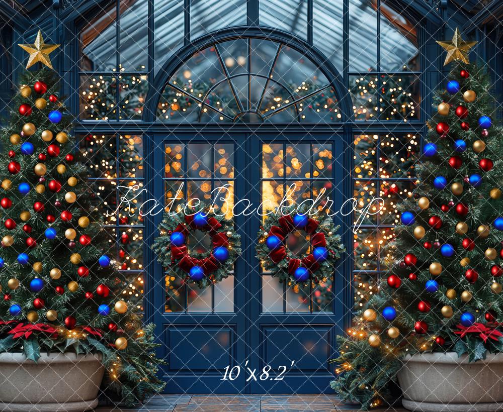 Kate Weihnachten Weihnachtsbaum Lichter Blau Hintergrund Entworfen von Mini MakeBelieve - Kate Backdrop.de